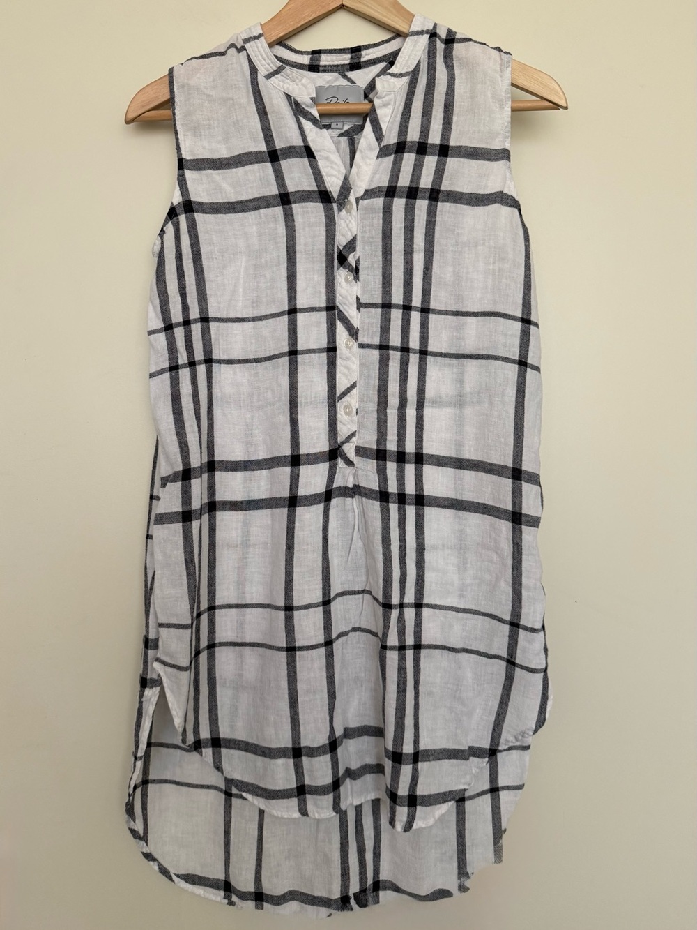 RAILS Jocelyn Linen blend Plaid Checkered White Black Tunic Top Mini Dress S